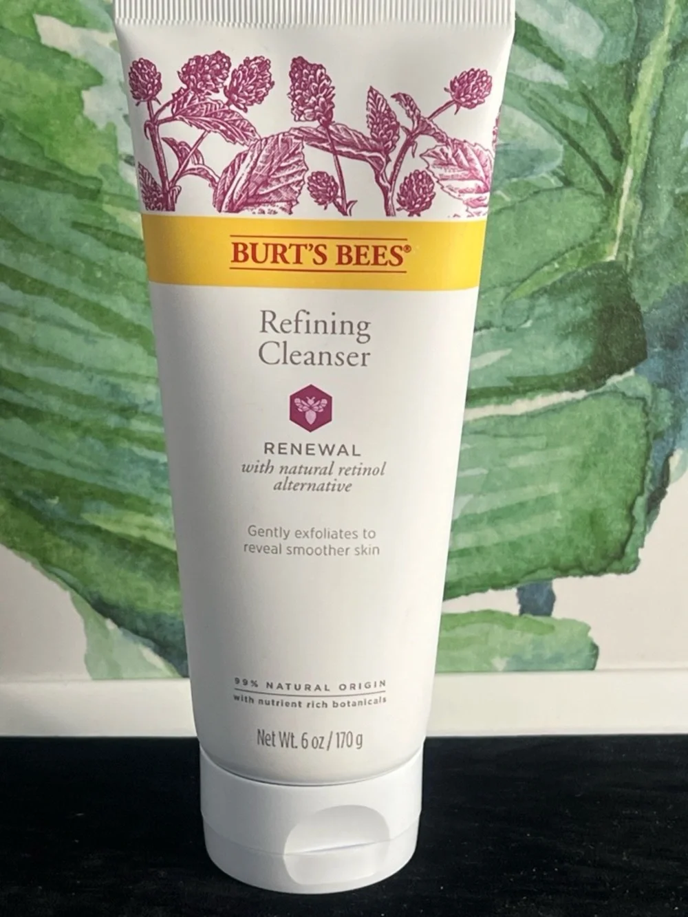 Burt's Bees White Cleanser Tube with Yellow Band and Pink Floral Accents